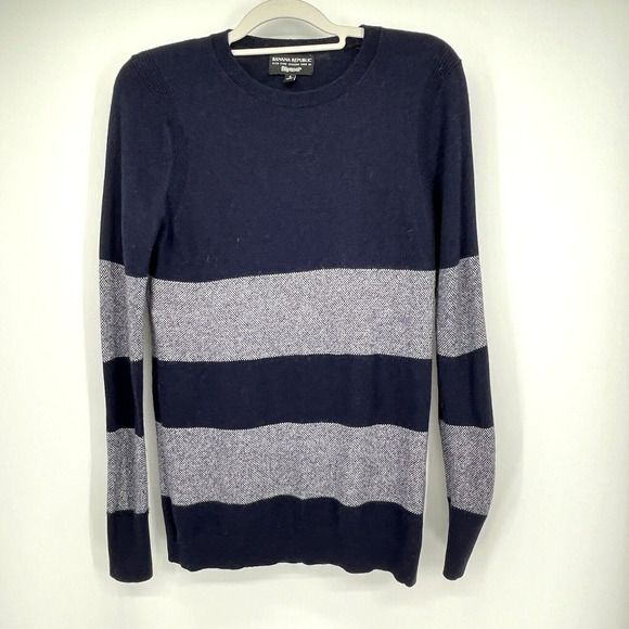 Banana Republic Other - Banana Republic Filpucci‎ Sweater Mens Small Navy Blue Stripe Crew Italian Yarn